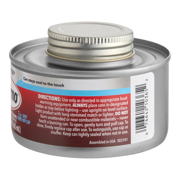 A can of Sterno 5 Hour Handy Wick chafing fuel with a safety twist cap.