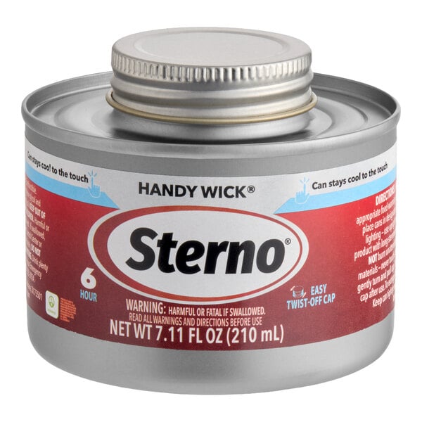 A can of Sterno Handy Wick 6-hour chafing fuel with a safety twist cap.