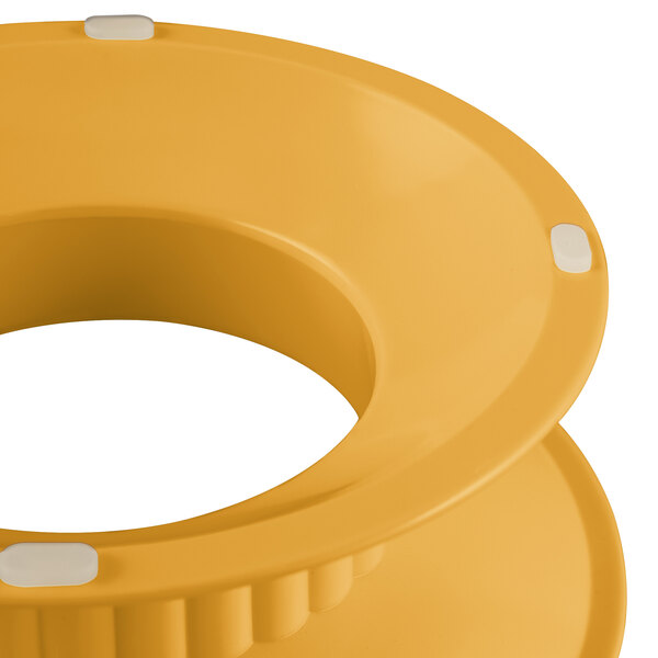 A yellow melamine pedestal with a white border.