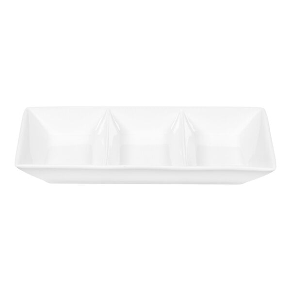 American Metalcraft PORSD3R 3 Compartment White Porcelain Sauce Dish - 6/Case
