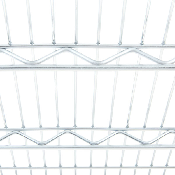 A close up of a Metro chrome wire shelf.