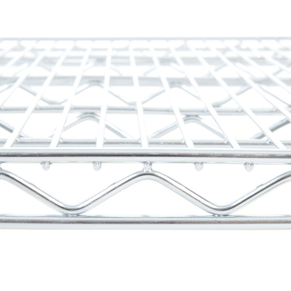 A close-up of a Metro Super Erecta chrome wire shelf.