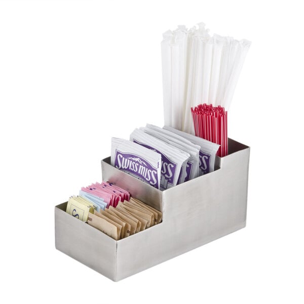 Coffee condiment organizer with 3 compartments Short Wide