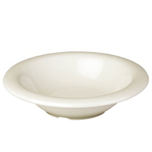 A white bowl with a rim on a white background.
