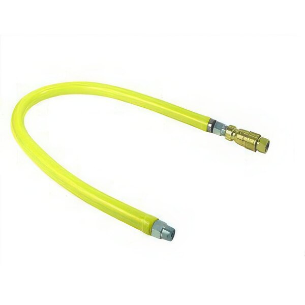 A yellow flexible hose with silver ends.