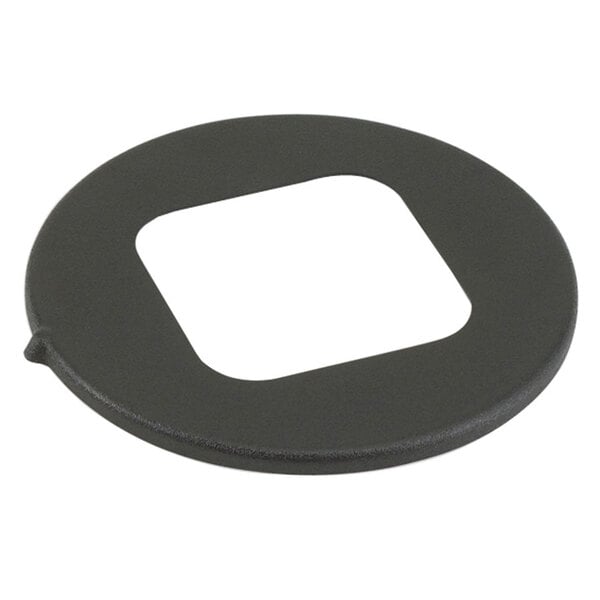 A black round metal adapter plate with a white square in the center.