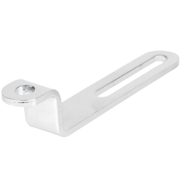 A silver metal Waring large handle bracket with a hole.