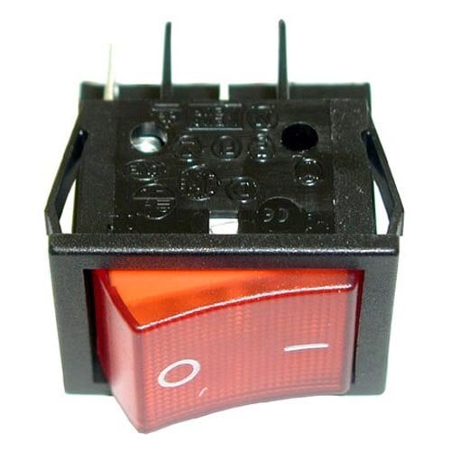 A red and white On / Off switch for a Waring Panini grill with a red light.