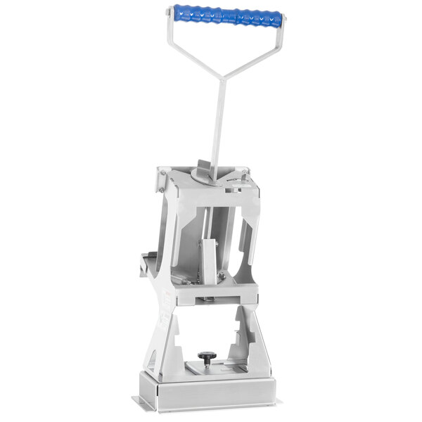 A white metal and blue plastic Edlund Titan Max-Cut Manual 3/8" Dicer machine.