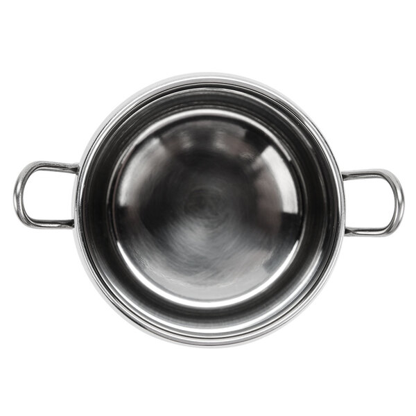 An American Metalcraft stainless steel milk can creamer with handles.