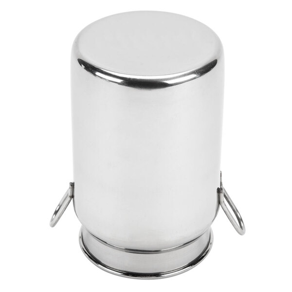 An American Metalcraft stainless steel milk can creamer with a metal handle.