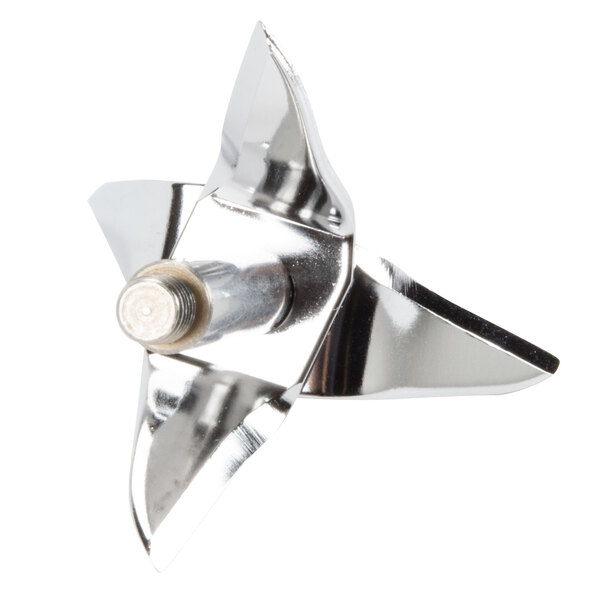 A silver metal Waring blade with a screw.