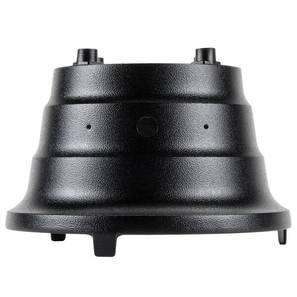 A black round metal base with two small holes.
