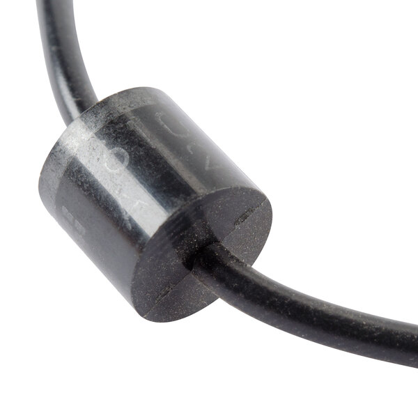 A close-up of a black screw with a black plastic connector.