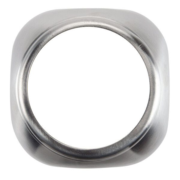 A silver stainless steel square jar with a hole in it.