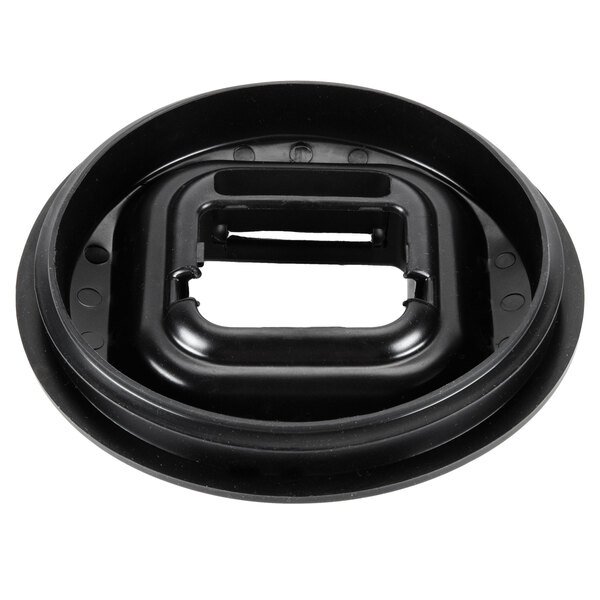 A black plastic round lid with a hole.