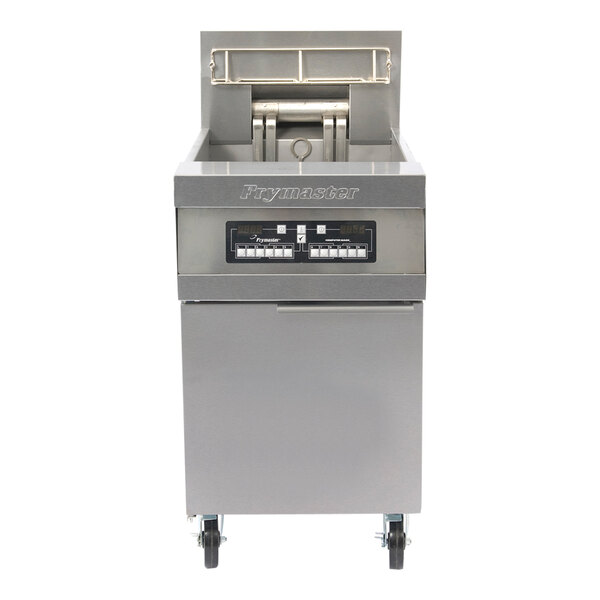 A Frymaster electric floor fryer with a stainless steel top.