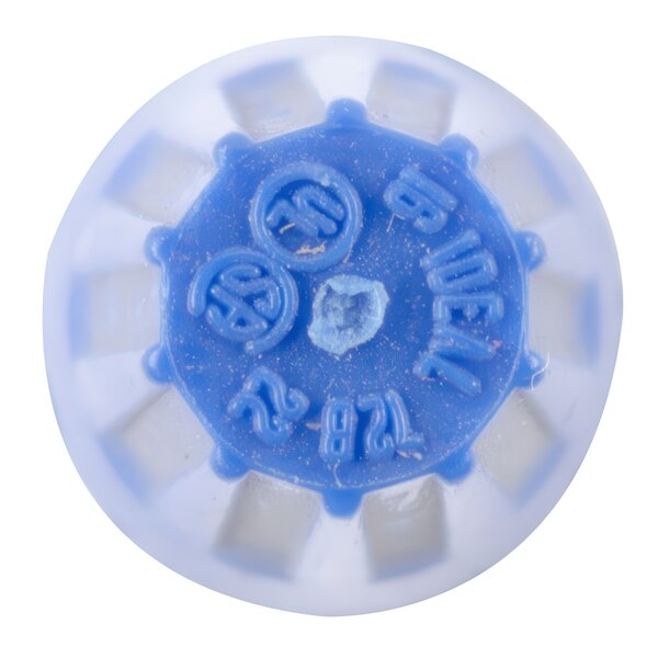 A close up of a blue and white plastic Waring Wire-Nut cap.