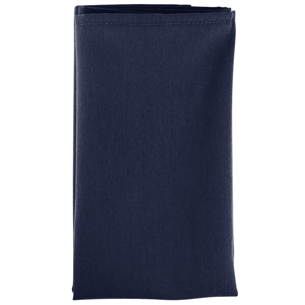A folded navy blue Intedge cloth napkin.