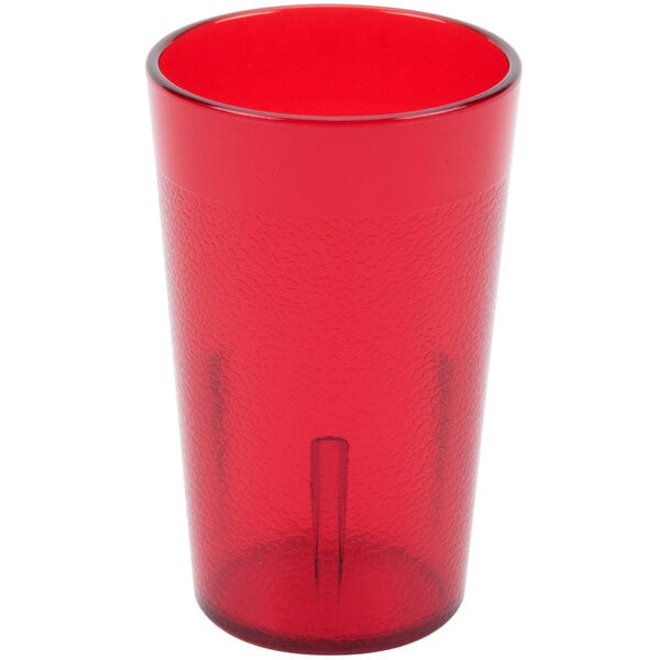 A case of 24 ruby red Cambro plastic tumblers.