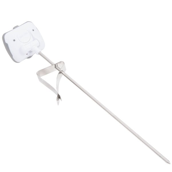 A white and silver metal rod with a white label.