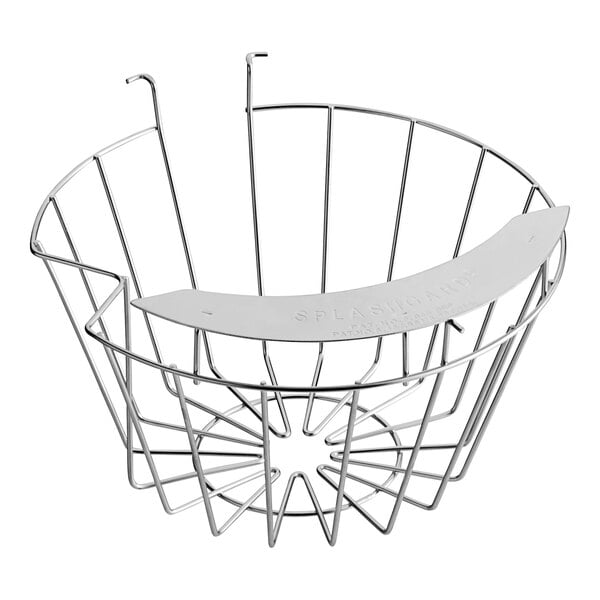 A metal Bunn funnel basket with a silver handle and a curved edge.