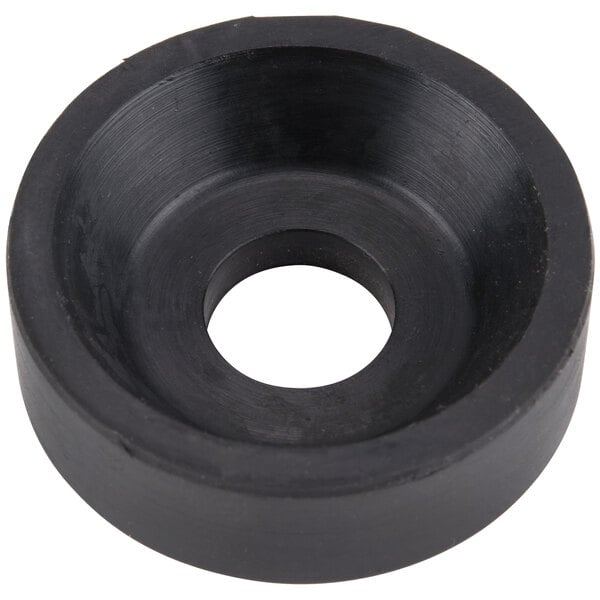 A black rubber round with a hole in the middle.