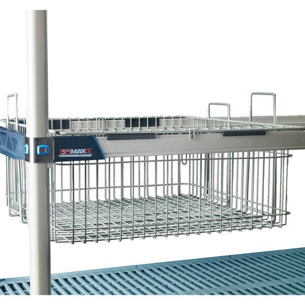 A Metro wire basket with epoxy coating on a wire shelf.