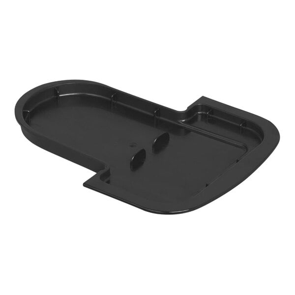 A black plastic Bunn drip tray with a hole in it.