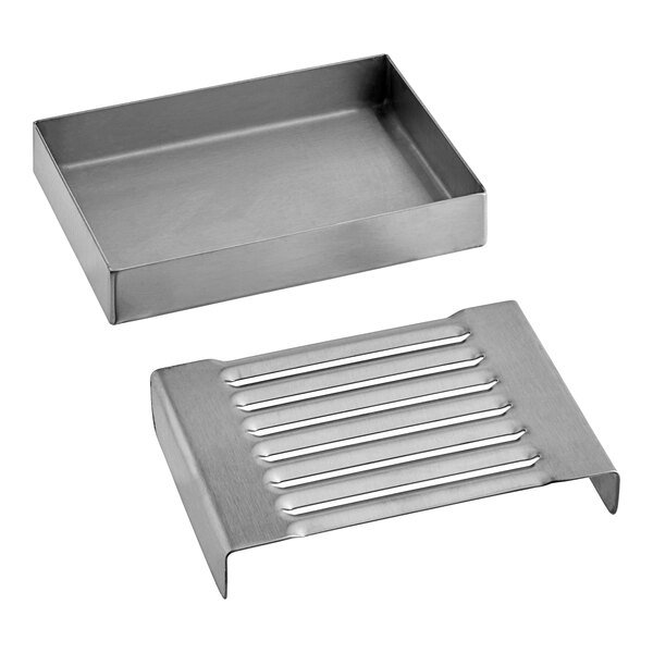 A metal drip tray for a Bunn TDO-4 iced tea dispenser.