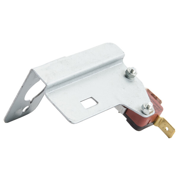 A metal bracket with a small latch on it.