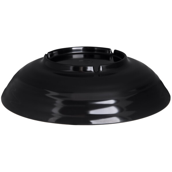 A black melamine deli crock with a white background.