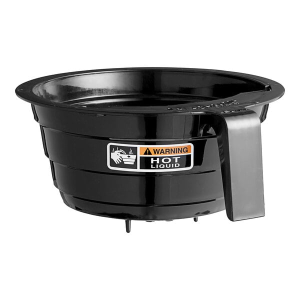 A black plastic funnel with a handle.