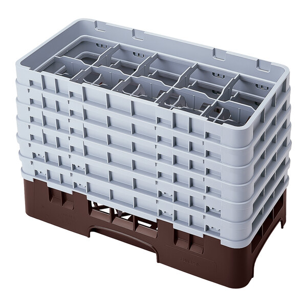 Cambro 10HS1114167 Brown Camrack 10 Compartment 11 3/4" Half Size Glass Rack with 6 Extenders