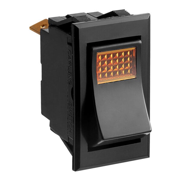 A black Bunn On / Off rocker switch with a yellow light.
