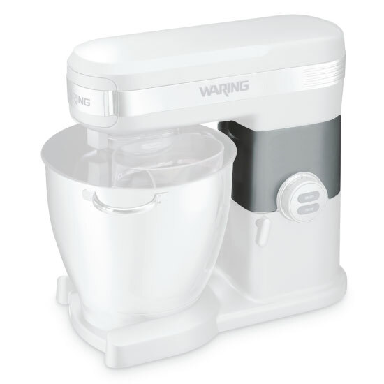 The body of a white Waring stand mixer.