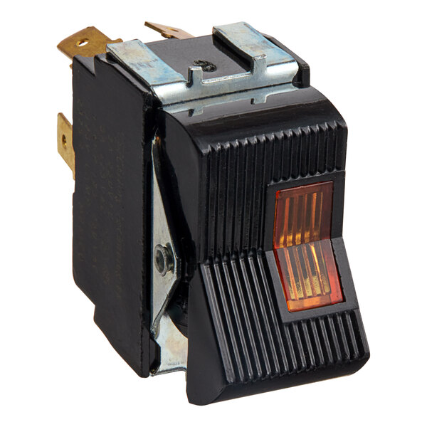 A black rectangular On / Off rocker switch with orange and yellow accents.