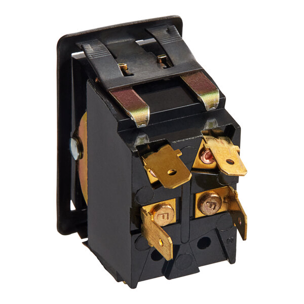 A black Bunn Start Rocker Switch with two wires.