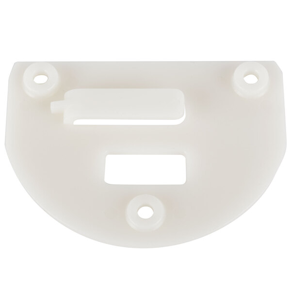 A white rectangular plastic object with two holes.