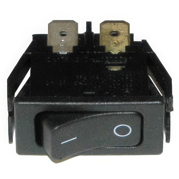 A black rocker switch for a Bunn A10 coffee brewer with two buttons, one white and one black.