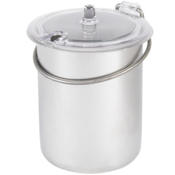 A Steril-Sil stainless steel condiment dispenser with a lid.