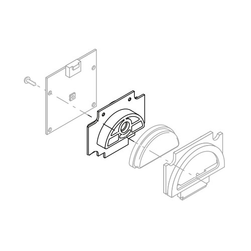 A diagram of a circular machine part with a single button.