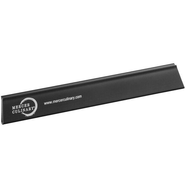 A black rectangular Mercer Culinary knife blade guard with white text.