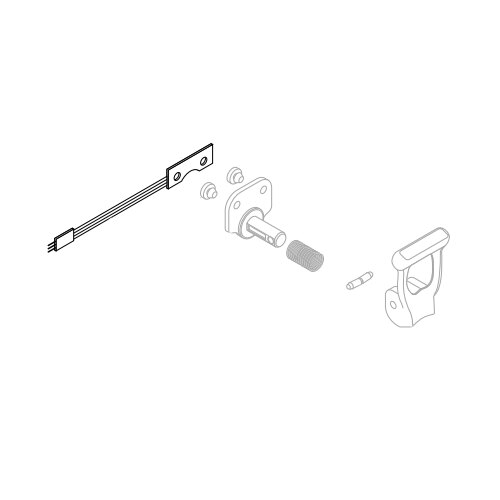 A line drawing of a mechanical part with a cable.