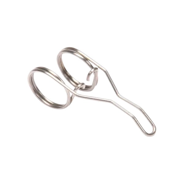 A metal spring faucet handle clip.