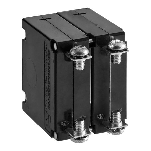 A black rectangular electrical switch component with two positions, featuring two visible screw terminals on each side.