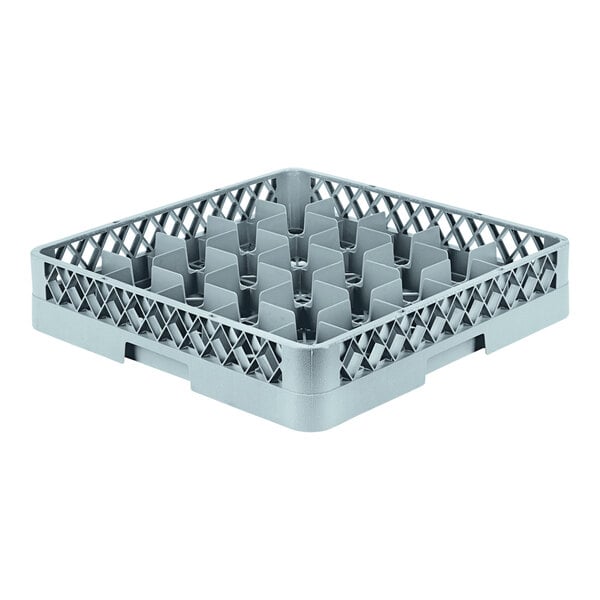 A grey plastic basket with 25 compartments with holes.