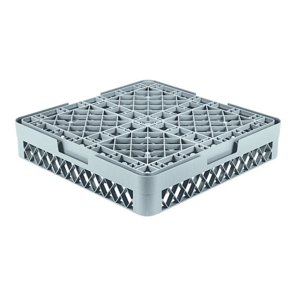 A grey plastic crate with 36 compartments for glassware.