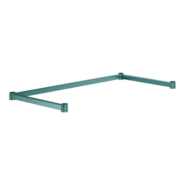 A green metal frame for Regency wire shelving with two holes.