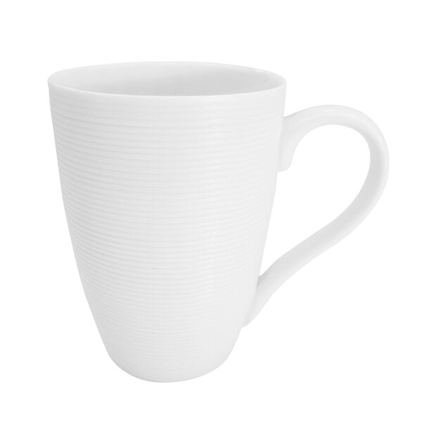 A CAC Bright White Porcelain Mug with a handle.